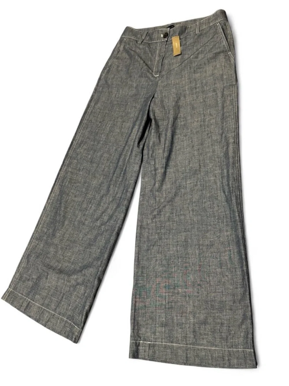 NWT J.Crew Re-Imagined Chambray Wide Leg Pants Women’s 10 100% Cotton Blue
